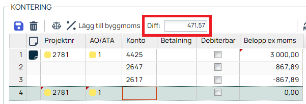 Kontering — differensmarkering i bokföringsrad