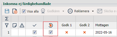 Incoming unprocessed items list with approval columns