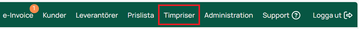 Navigeringsmeny med Timpriser markerat i rött