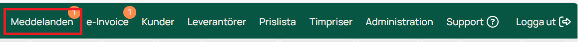 Navigeringsmeny med markerad Meddelanden-flik och notifikation