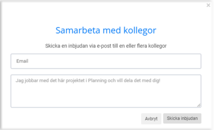 Dialog för att bjuda in kollegor via e-post