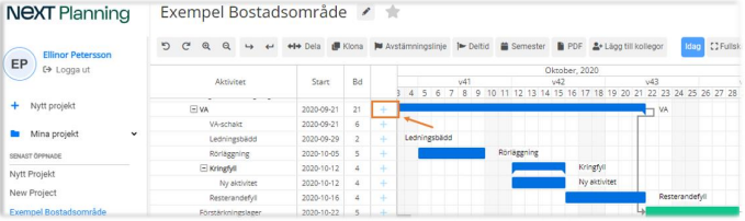 Projektplanering med Gantt-schema i NEXT Planning