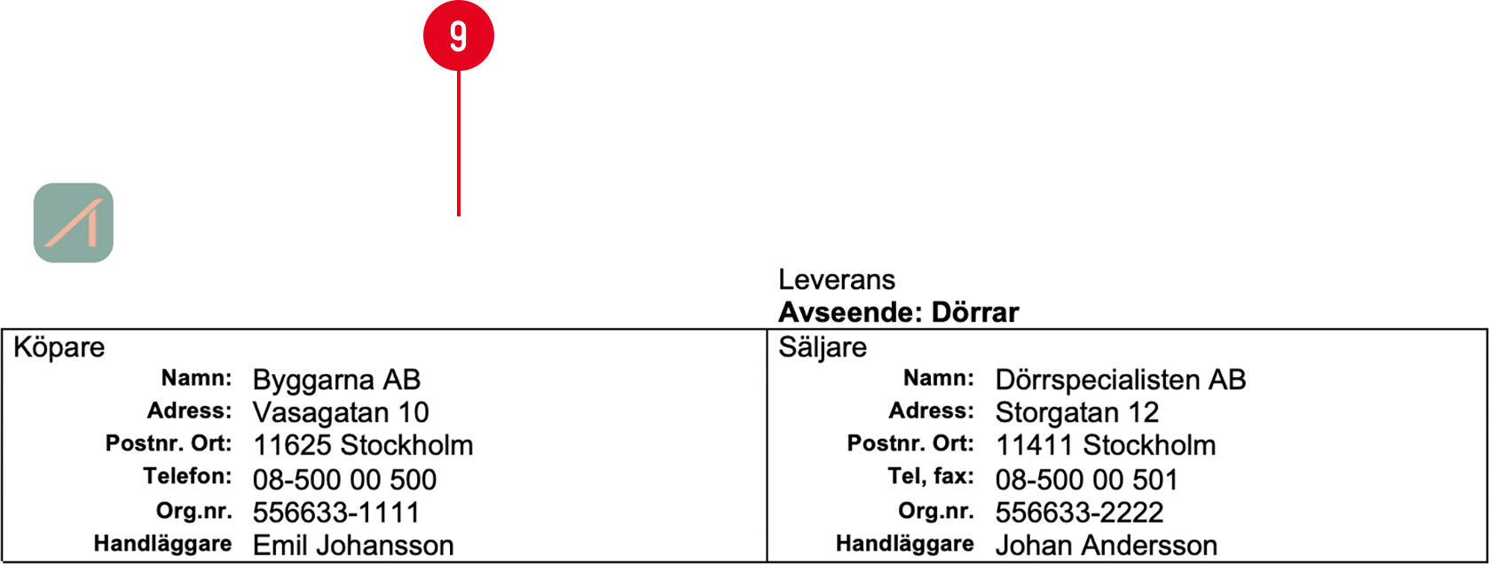 Aceve — Delivery document buyer and seller details