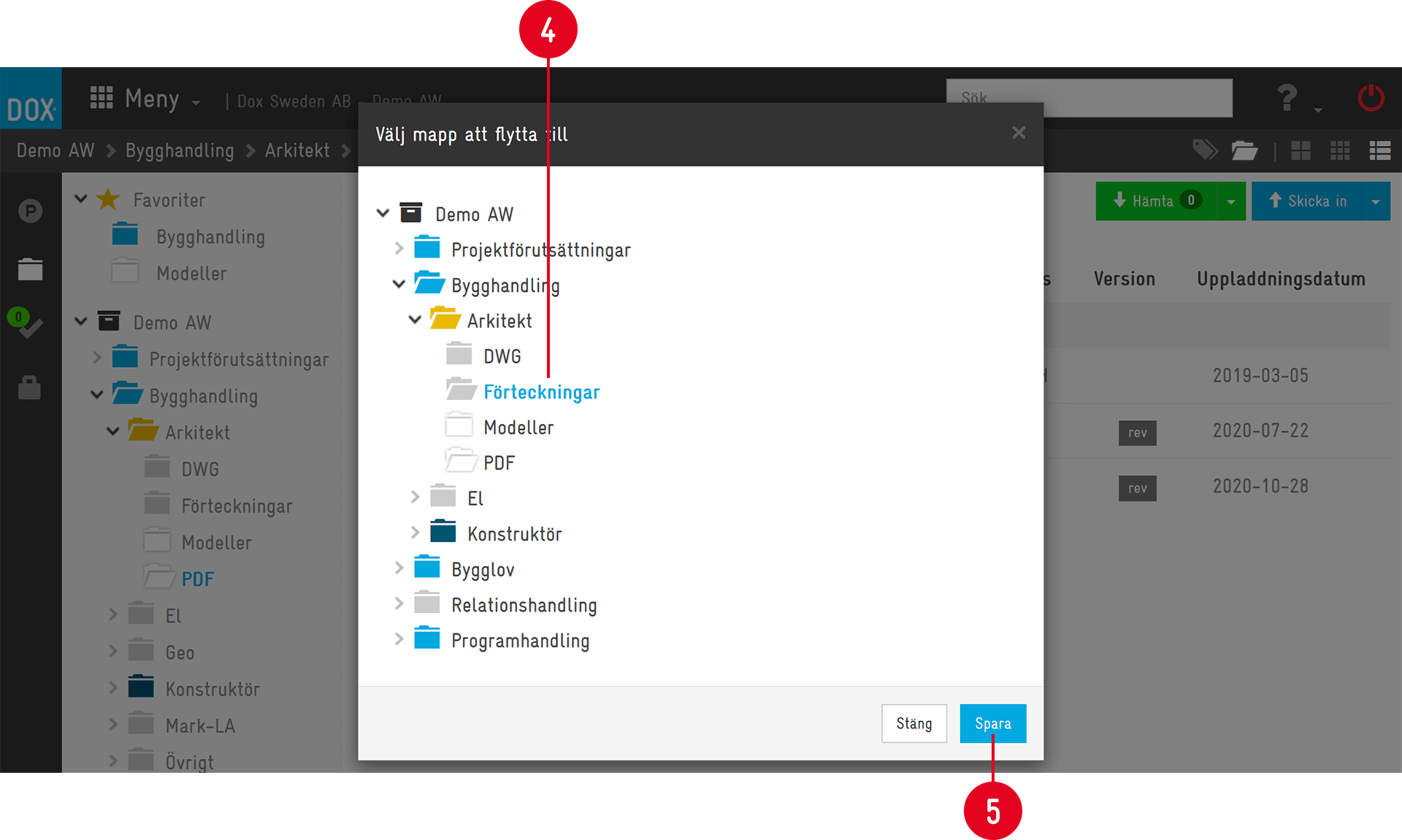 DOX — Select folder to move to dialog