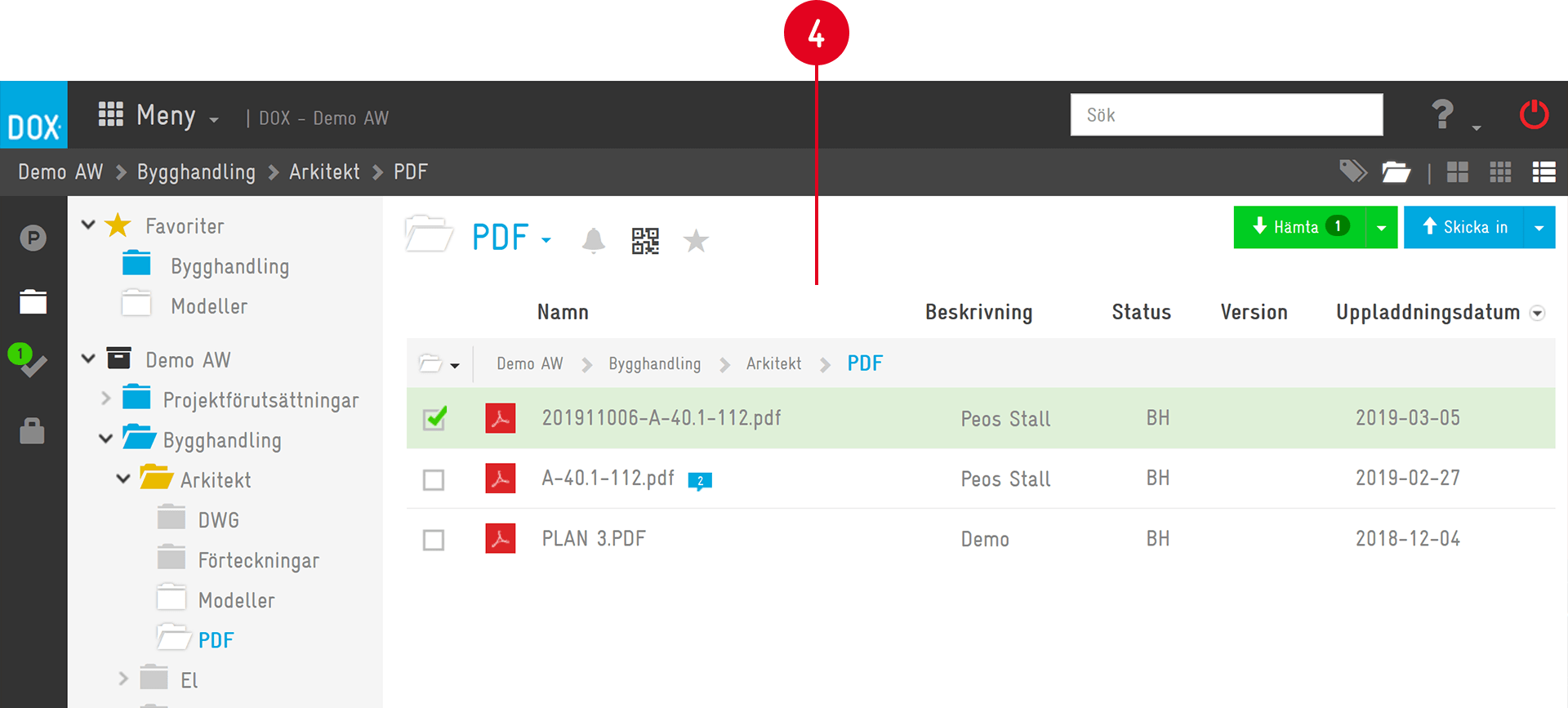 DOX document management — PDF folder file list