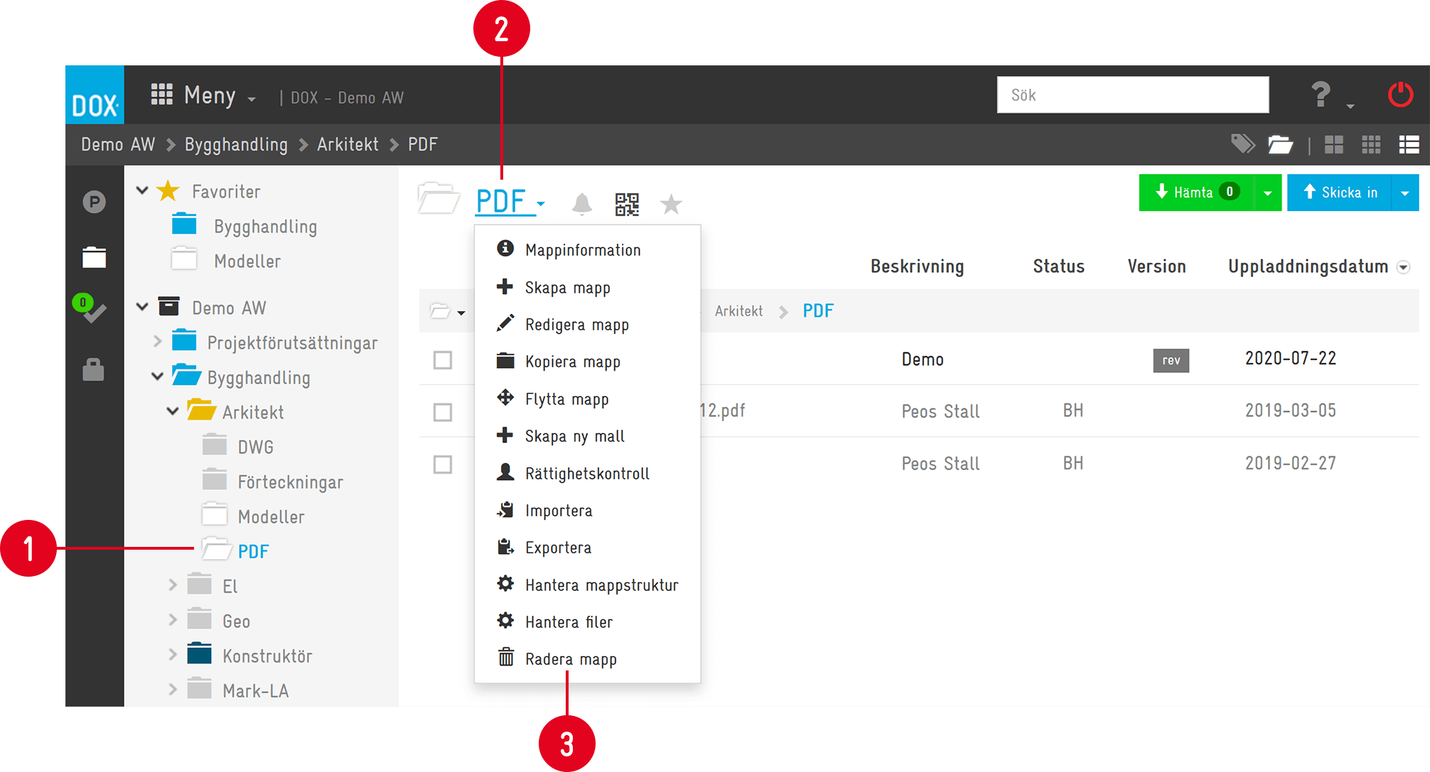 DOX folder context menu open on PDF folder