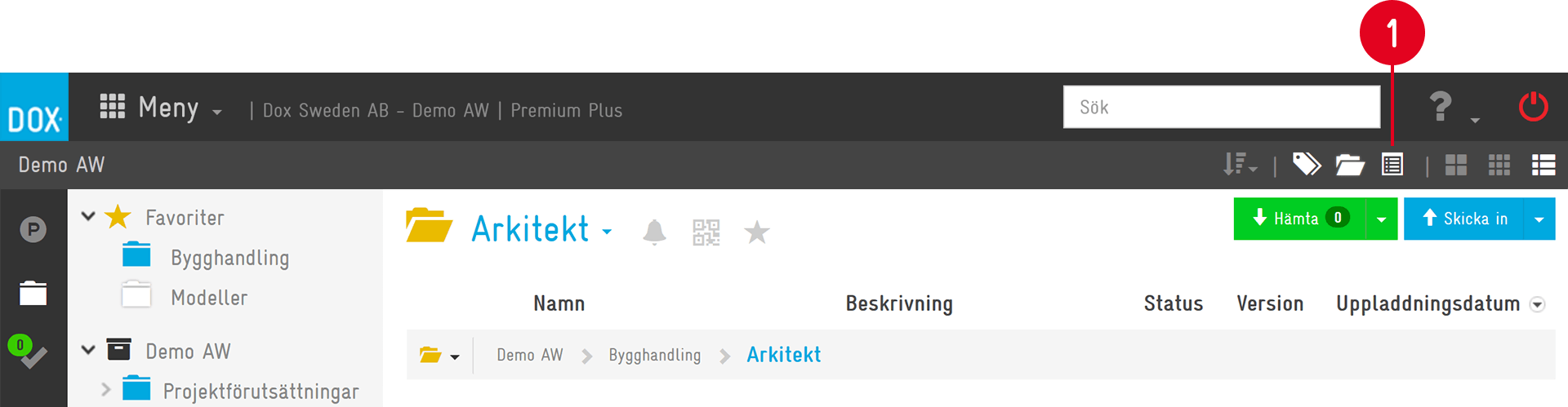 DOX document management — Arkitekt folder view