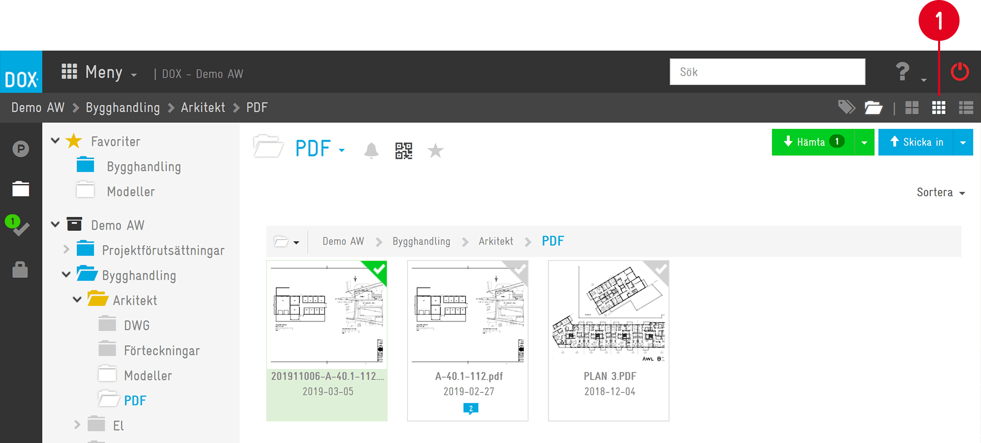 DOX dokumenthantering — PDF-mapp med ritningsfiler