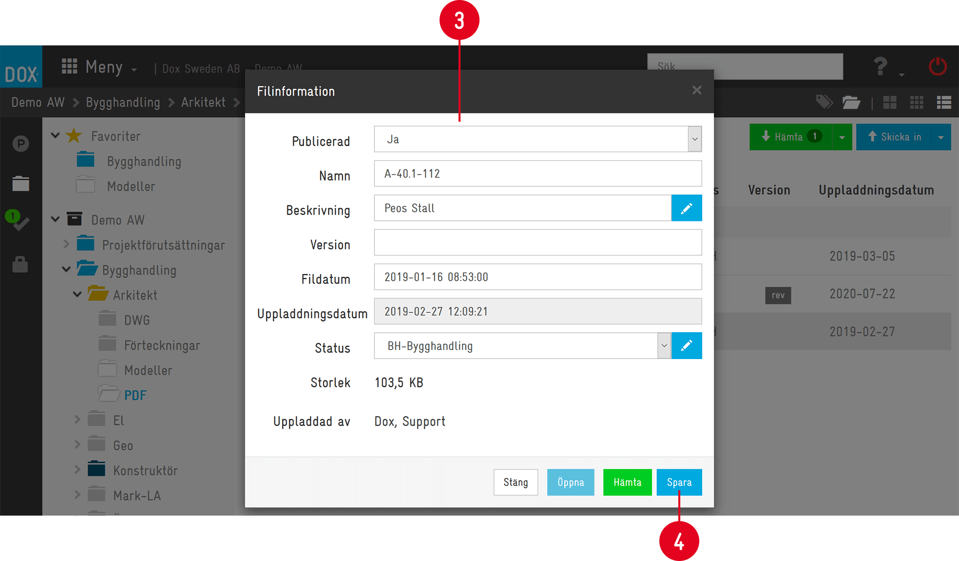 DOX — Filinformation dialog for a document