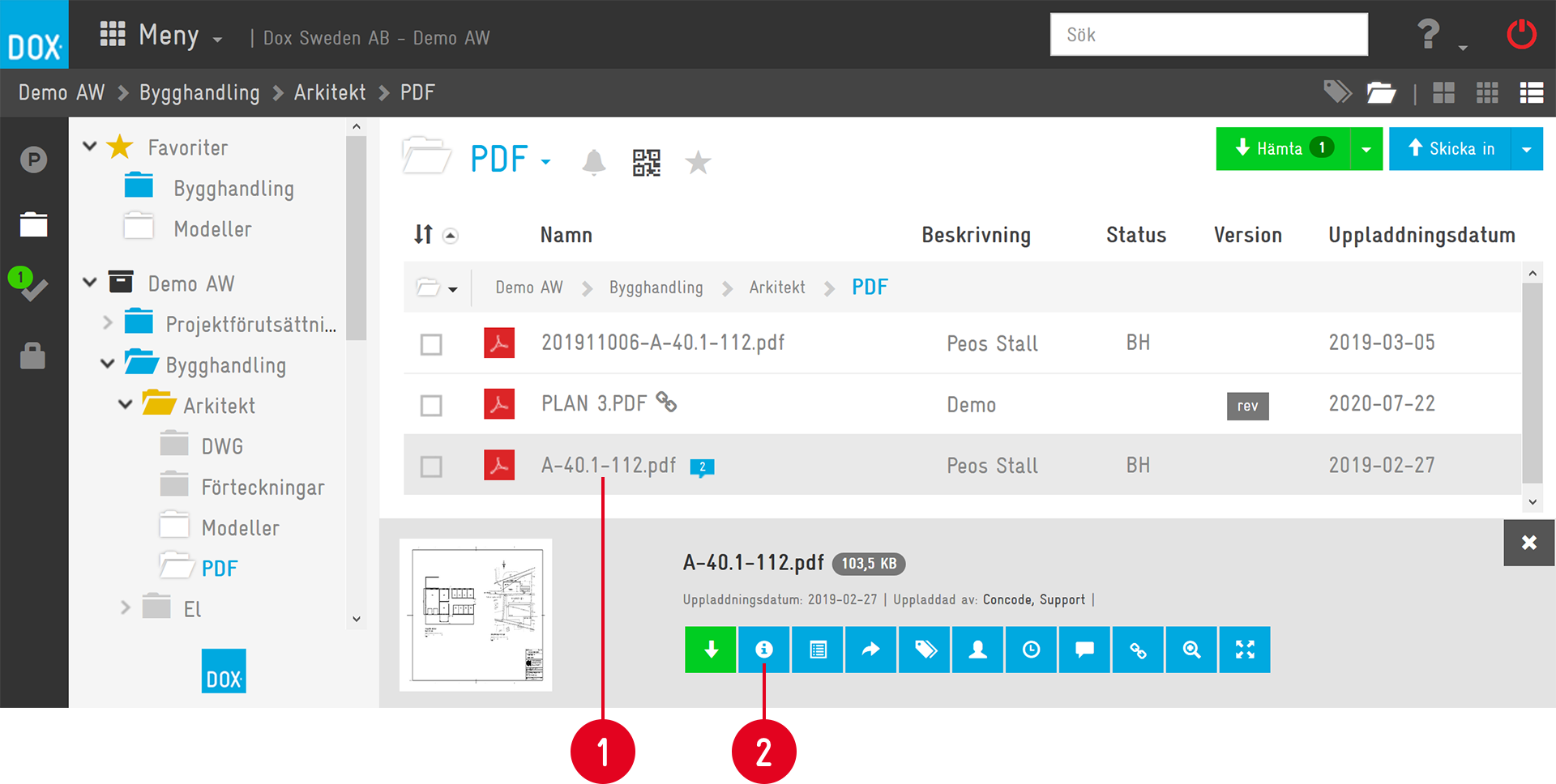 DOX — PDF folder file list with preview panel