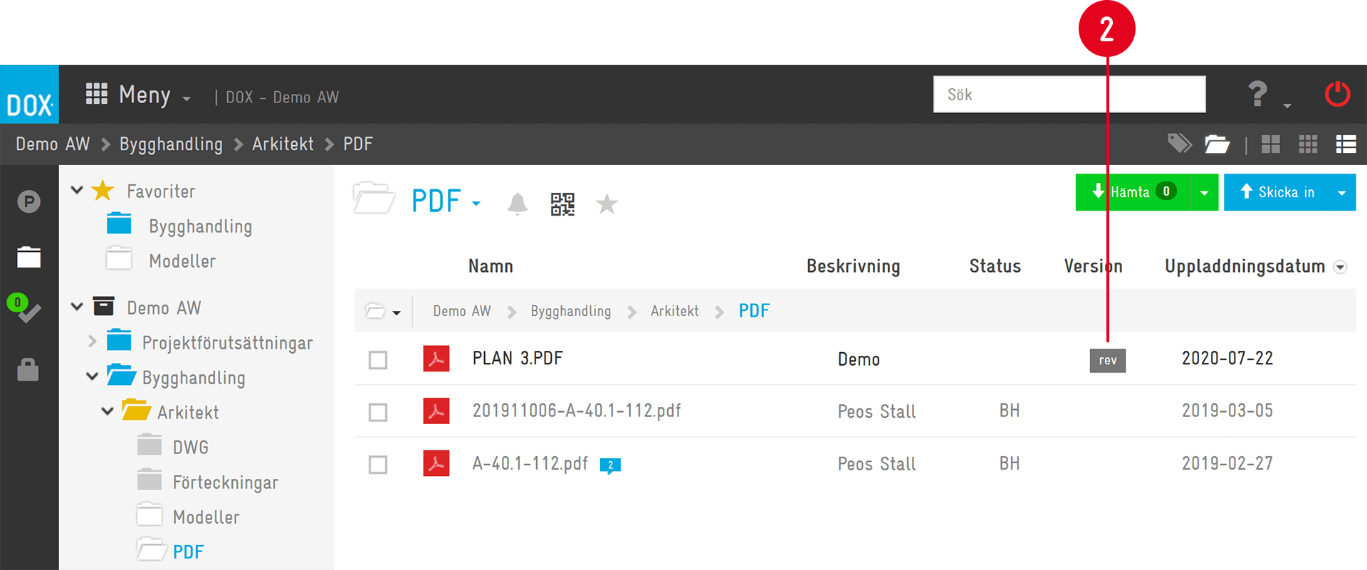 DOX dokumenthantering — PDF-mapp med fillistning