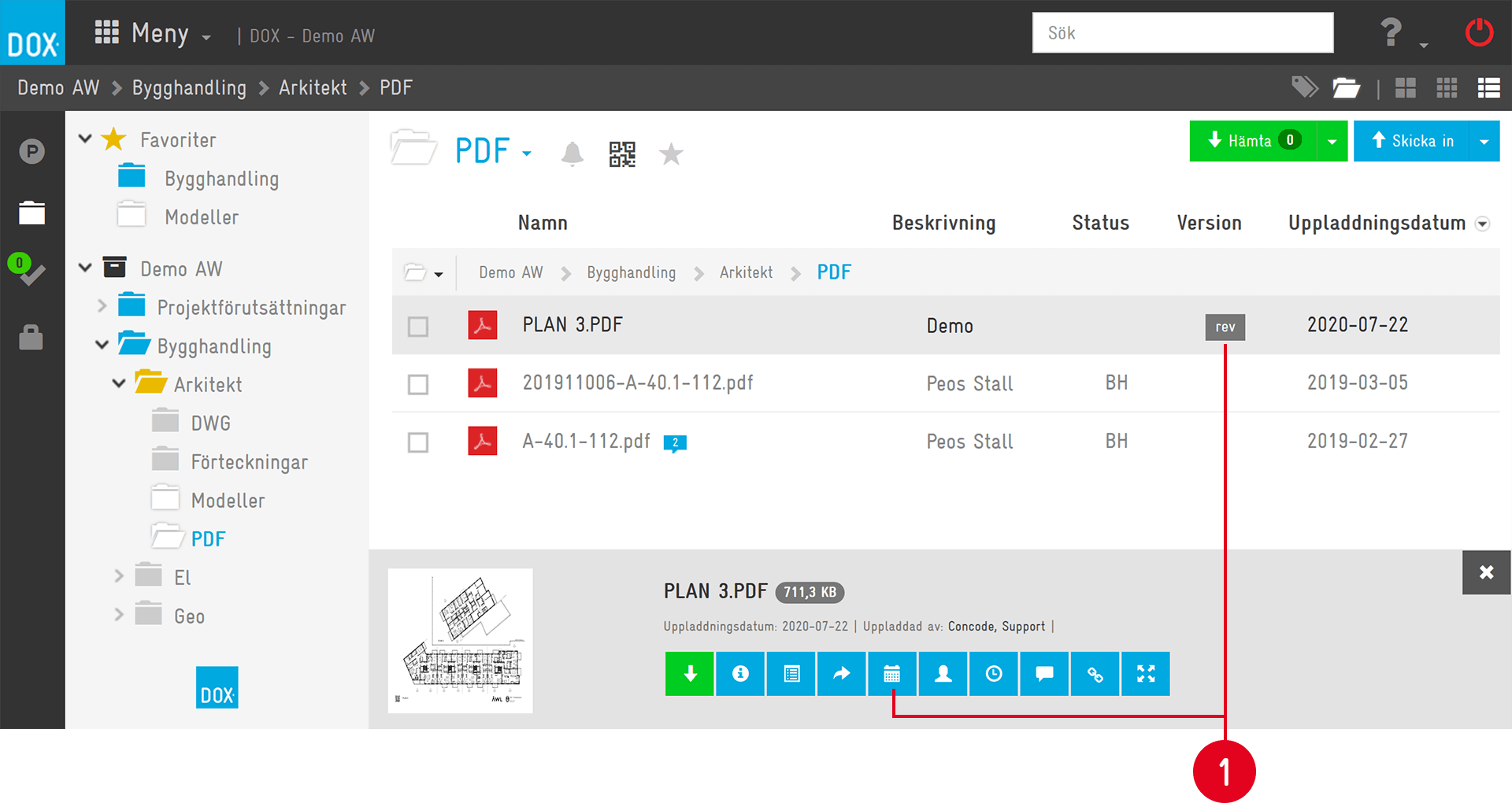 DOX dokumenthantering — PDF-mapp med filöversikt