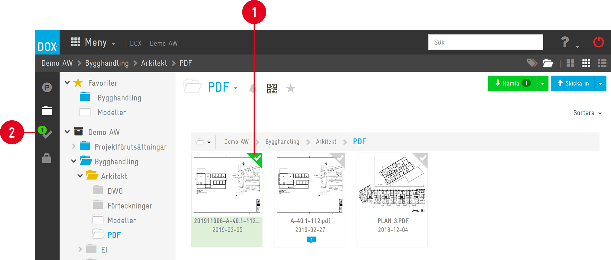 DOX document management — PDF folder view