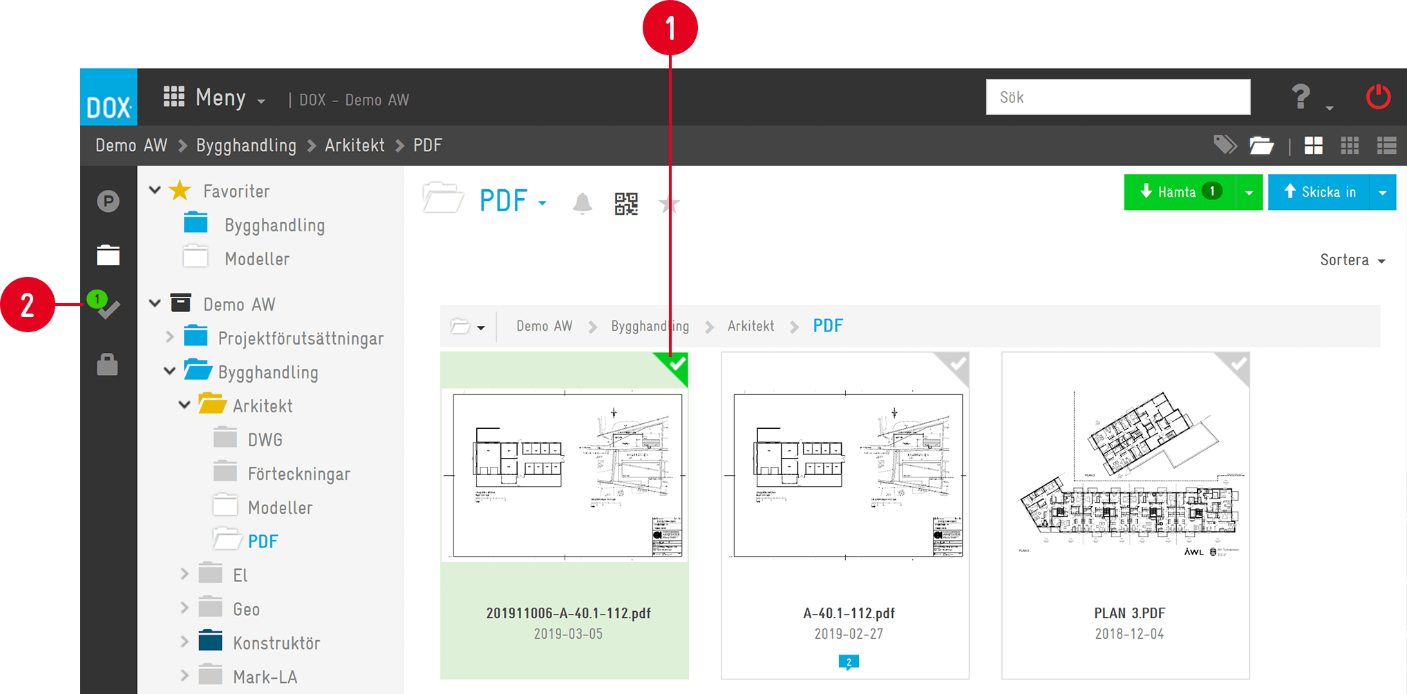 DOX document management — PDF folder thumbnail view