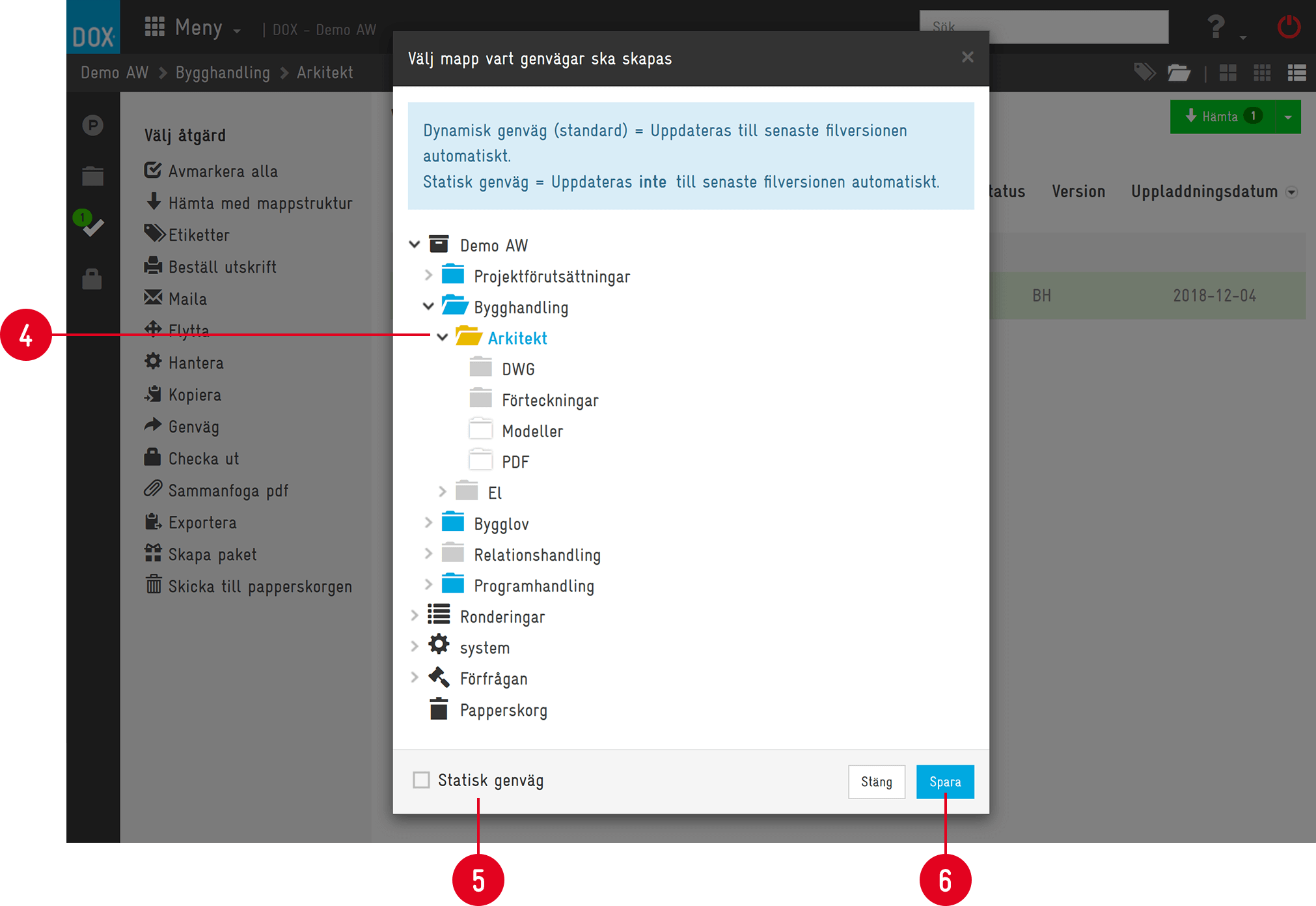 DOX — Select folder for shortcut creation dialog