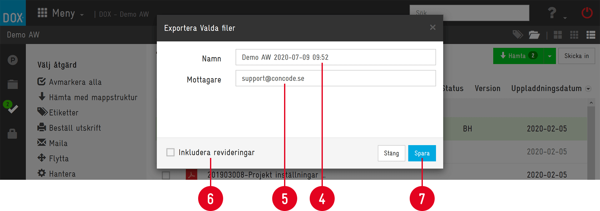 DOX — Export Selected Files dialog