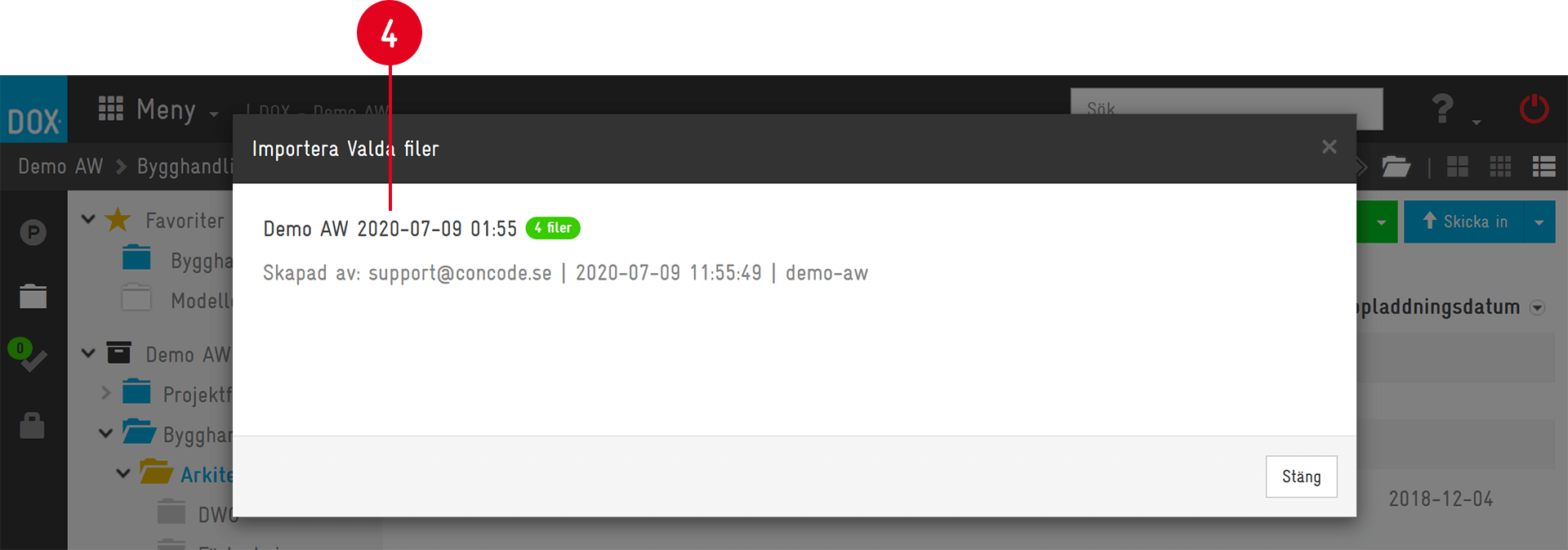 DOX — Import Selected Files confirmation dialog