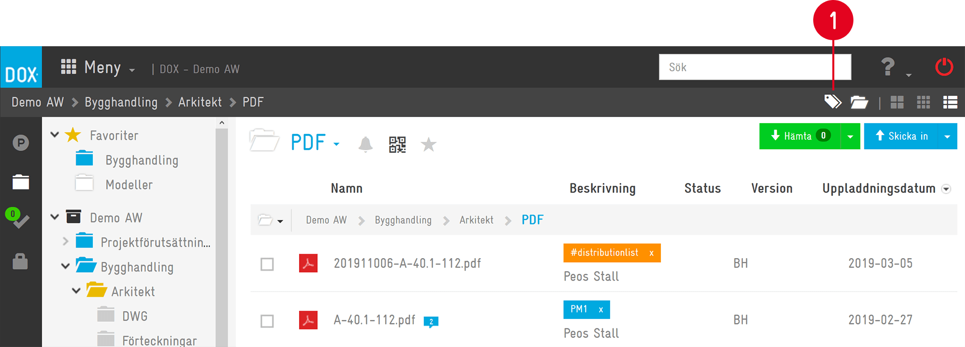 DOX document management — PDF folder view