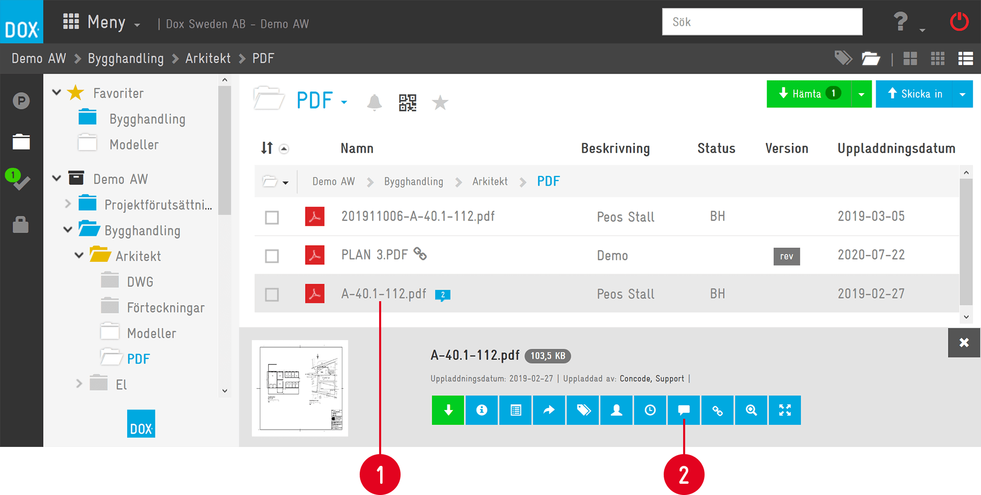 DOX dokumenthantering — PDF-mapp med filförhands­visning