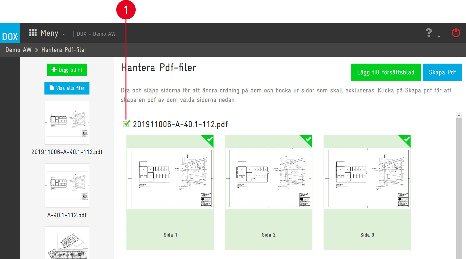 Hantera PDF-filer — sidhantering med förhandsvisning