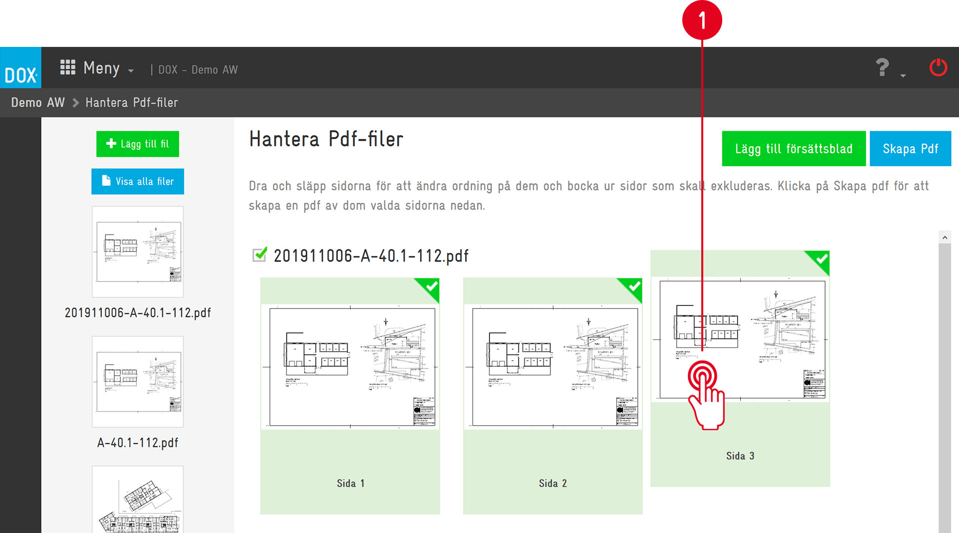 Hantera PDF-filer — sidhantering med drag-och-släpp