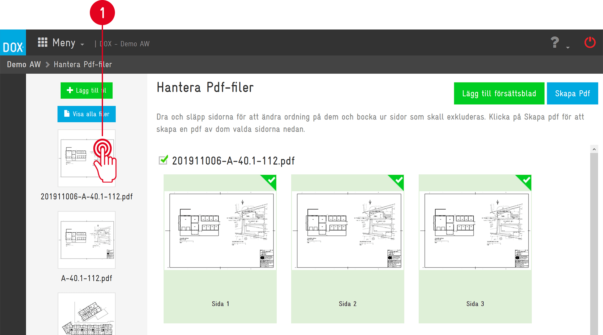 Hantera PDF-filer — sidhantering med förhandsvisning