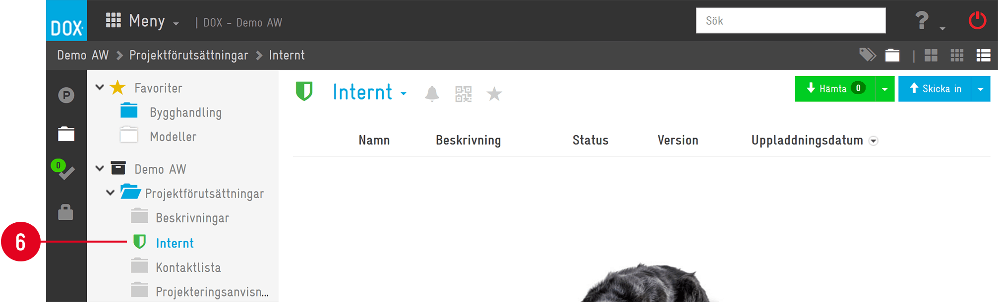 DOX — Internt folder view in Projektförutsättningar