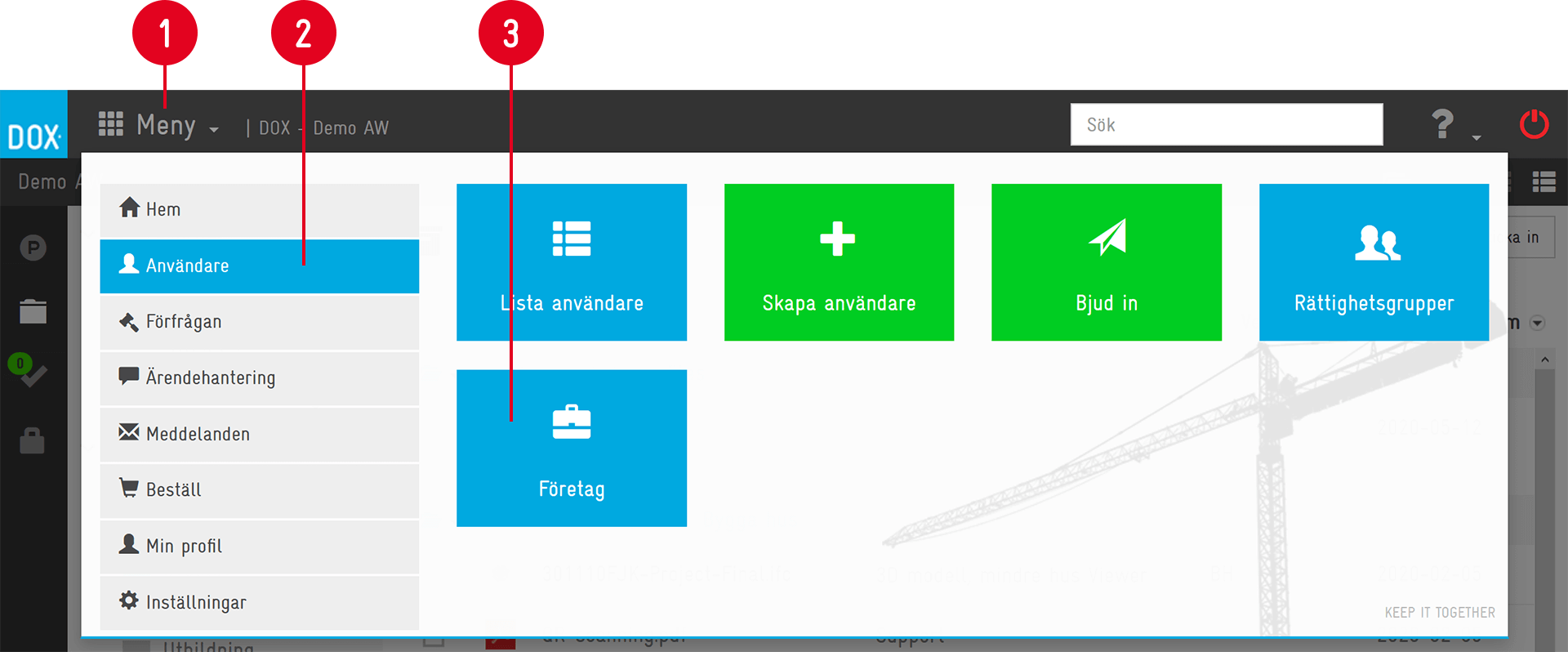 Aceve — Users section with action tiles