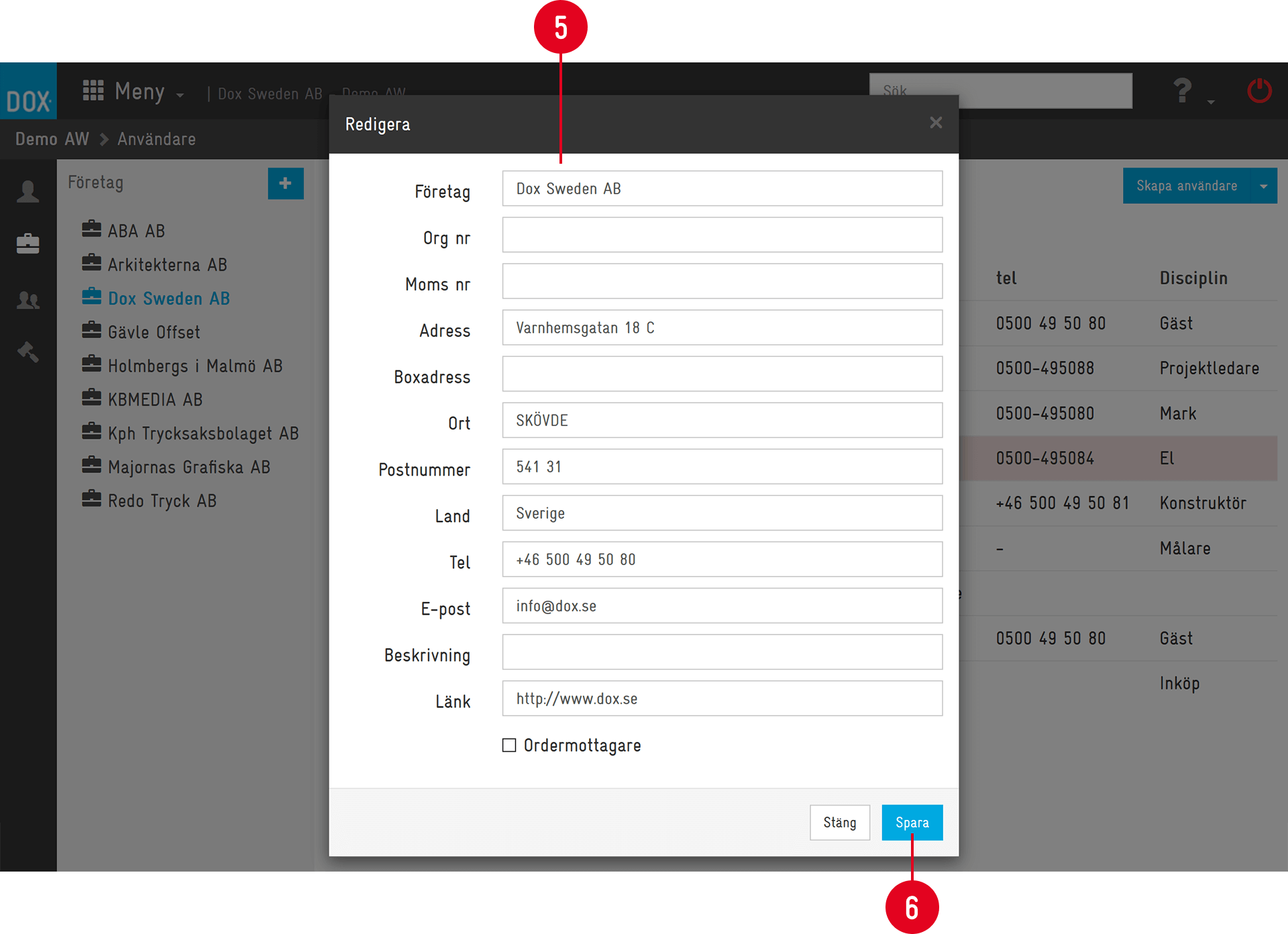 Edit company details dialog in Aceve