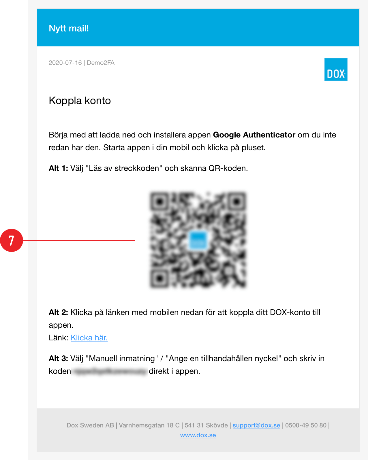 DOX — Two-factor authentication setup email with QR code
