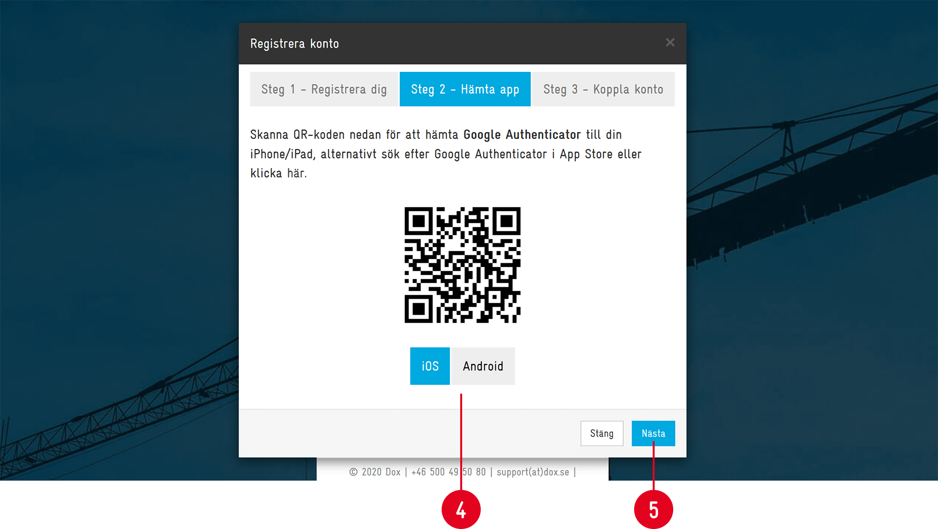Registrera konto — Steg 2 Hämta app med QR-kod