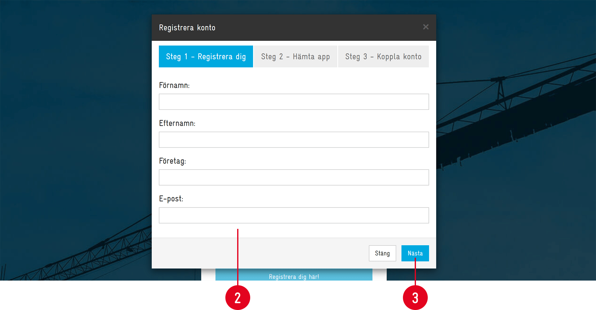 Register Account — Step 1 user registration form