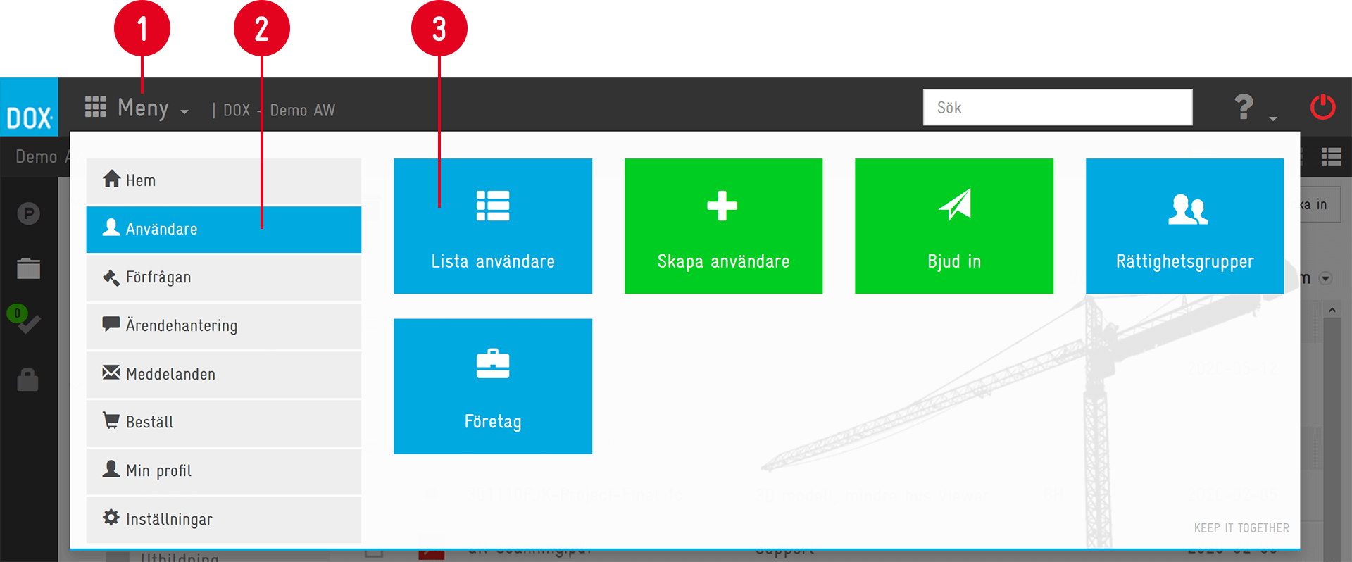 DOX — Användare (Users) menu overview