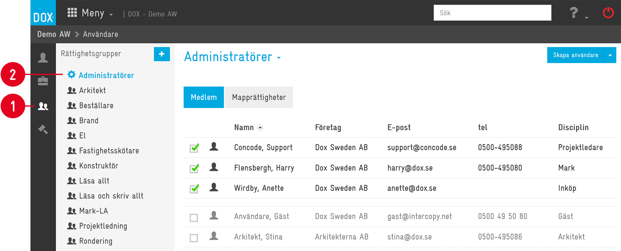 DOX — User Rights Groups, Administrators member list