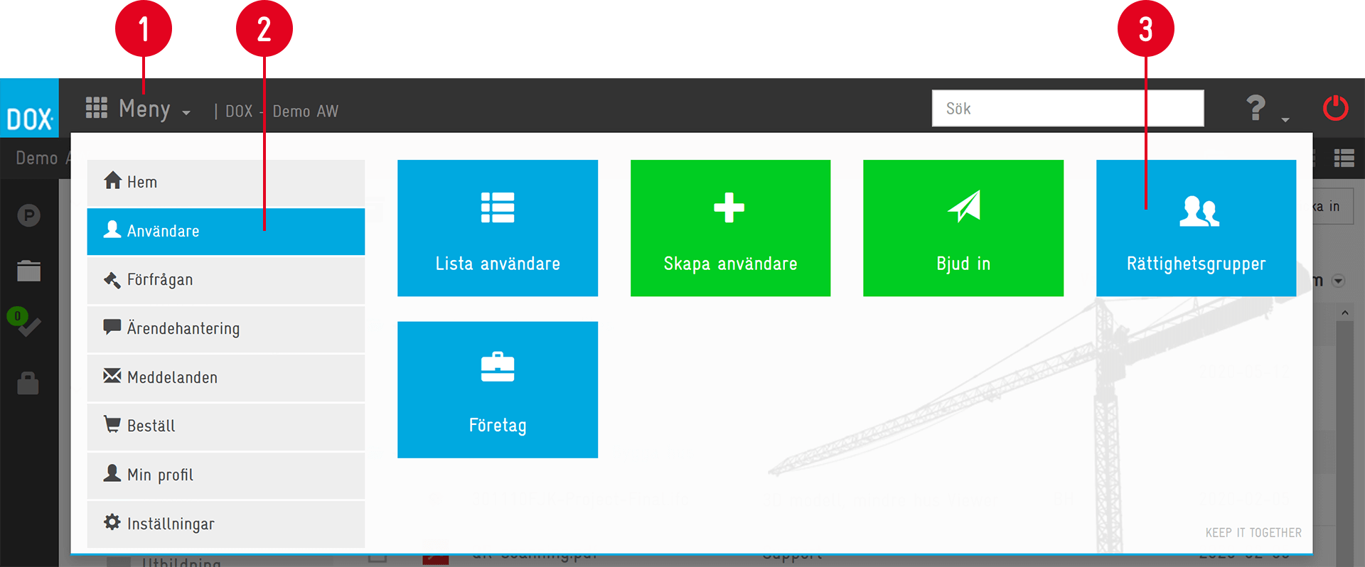 DOX — Användare (Users) menu overview