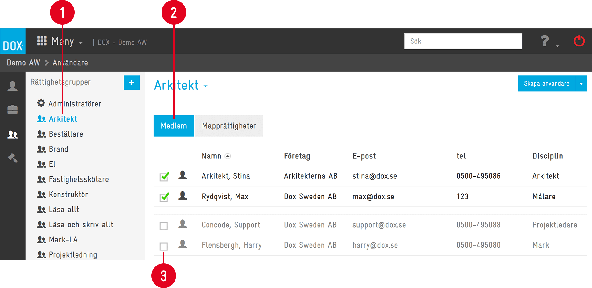 Aceve — User Rights Group Members List