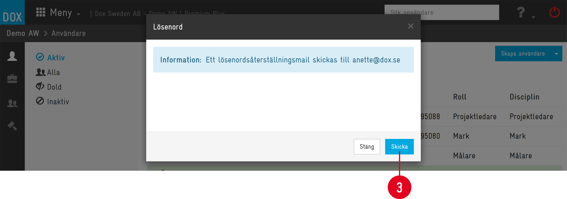Aceve — Password Reset Confirmation Dialog