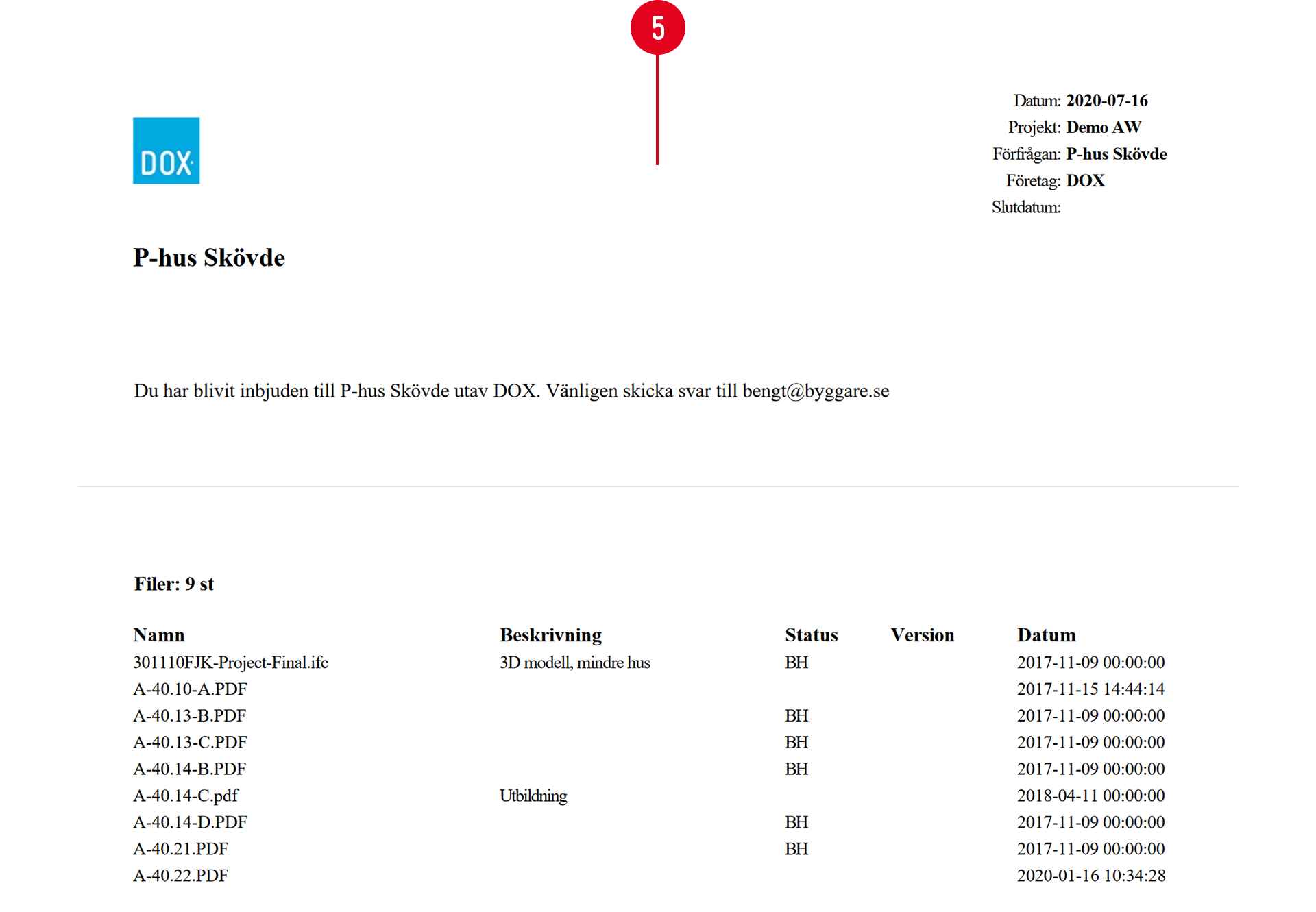Aceve — Tender invitation document with file list