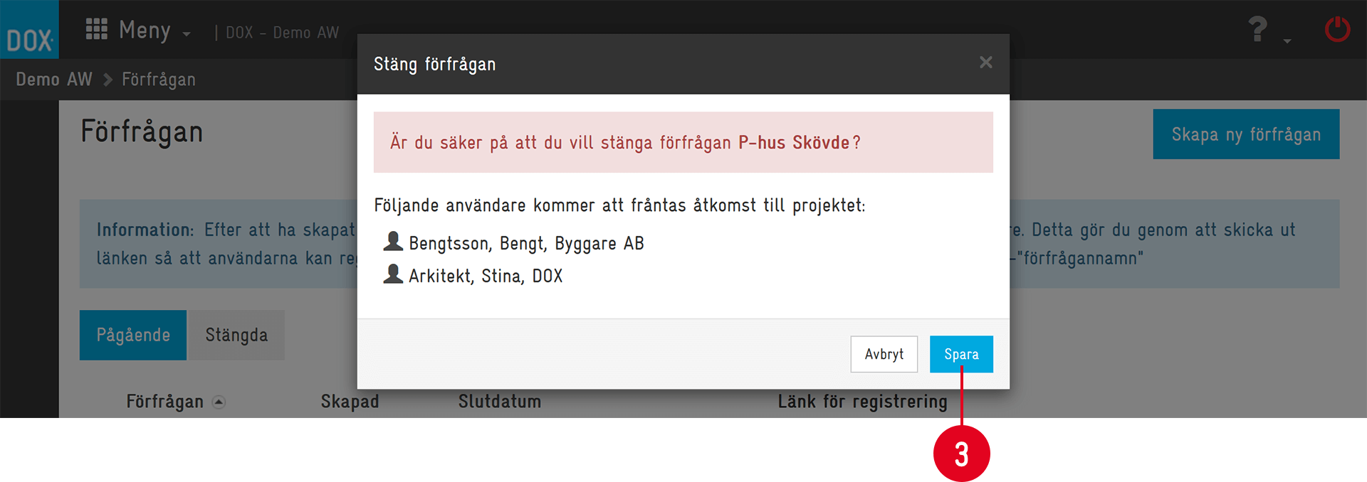 DOX — Close Inquiry confirmation dialog