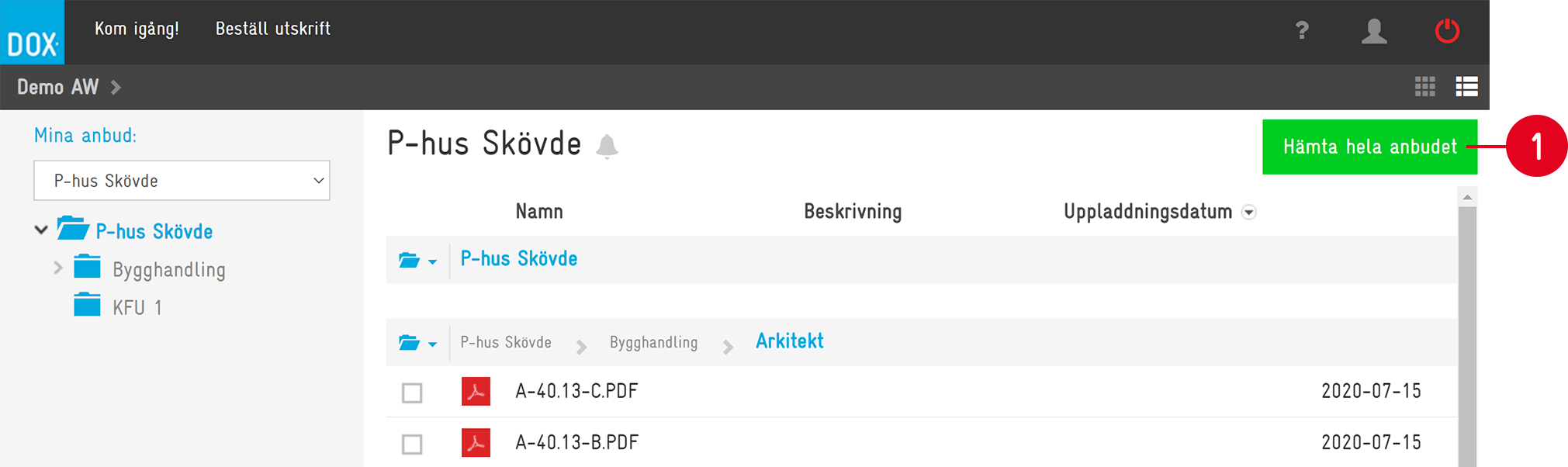 DOX — Tender document list with download button