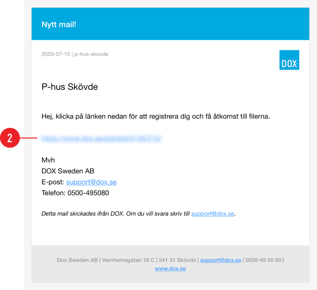 DOX system-generated registration invitation email