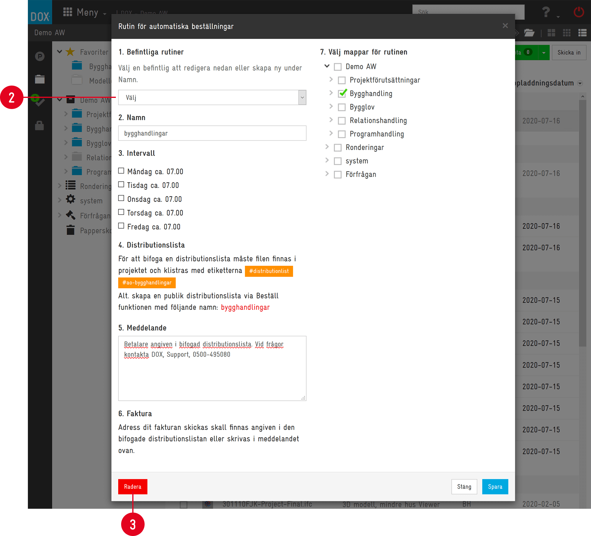 Automatic Orders Routine dialog in DOX