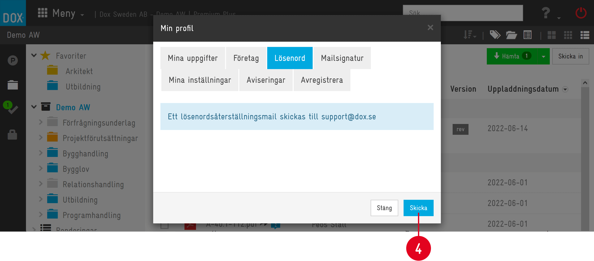 Min profil — fliken Lösenord med återställningsalternativ