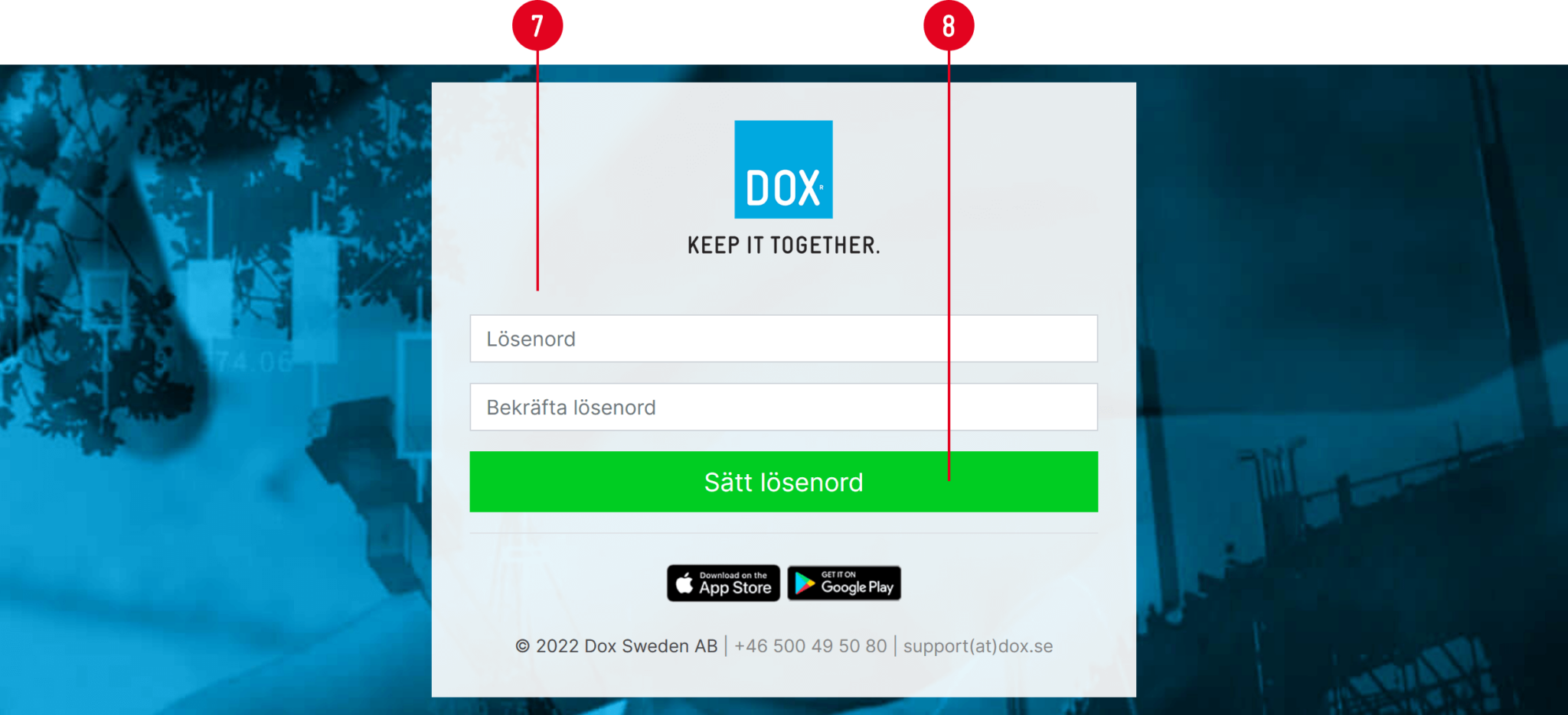 DOX — Sätt lösenord inloggningssida med numrerade steg