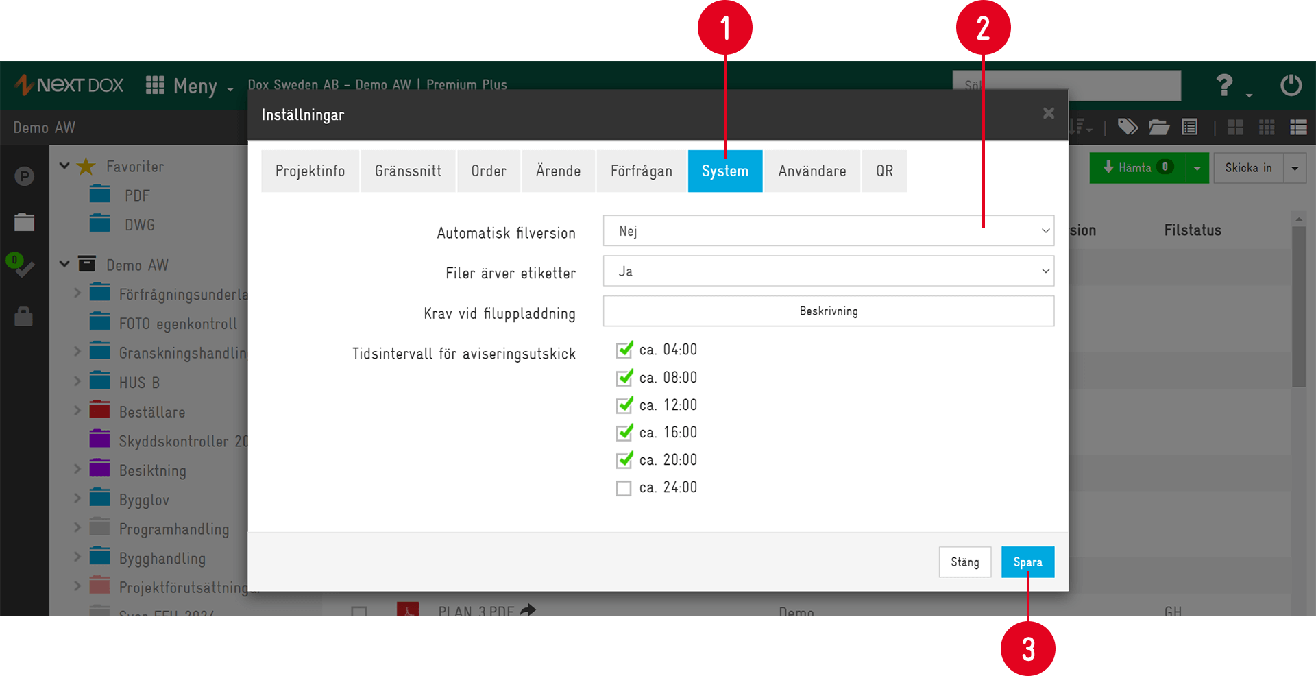 Next DOX Settings — System tab dialog