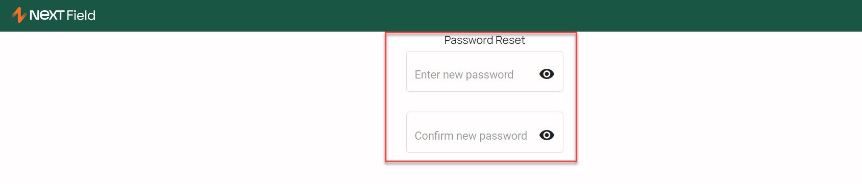Password Reset — angi og bekreft nytt passord