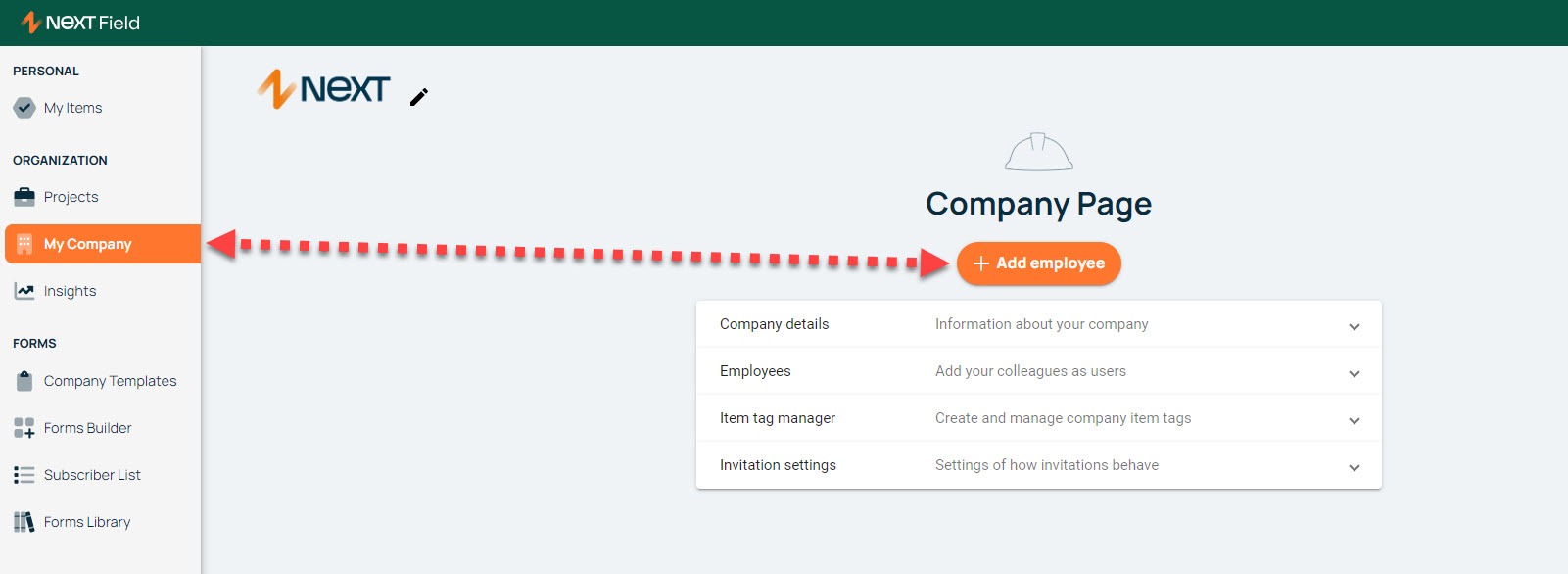 My Company-siden — legg til ansatt via Company Page