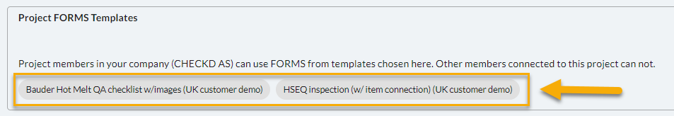 Project FORMS Templates — valgte maler for prosjektmedlemmer