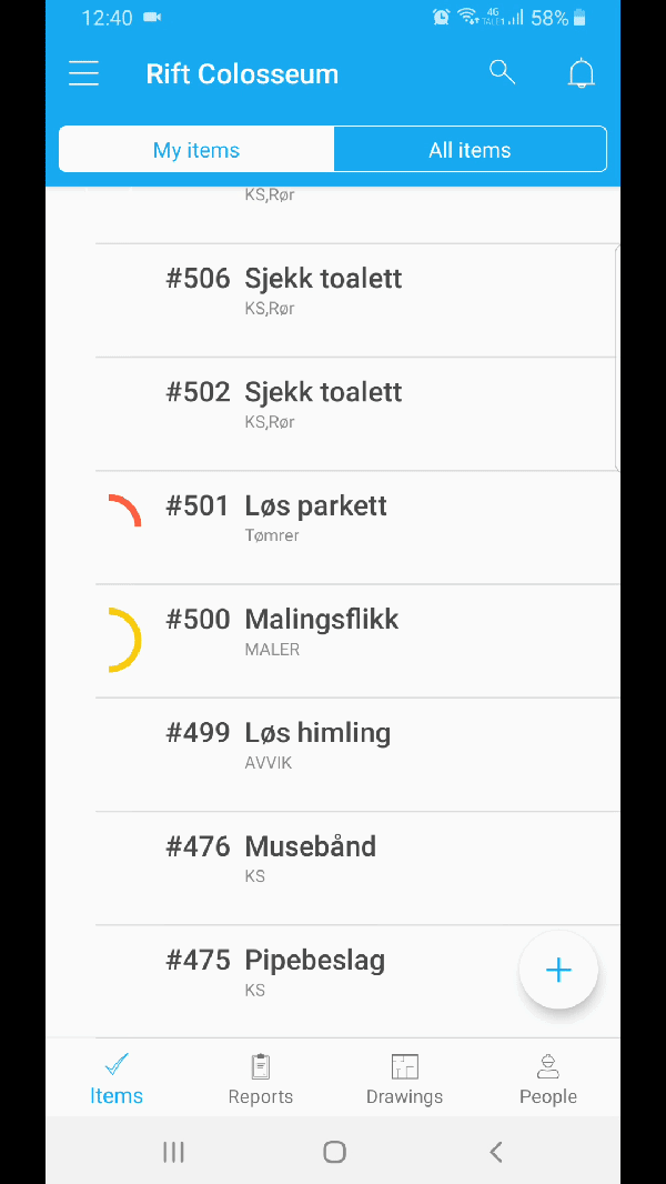 Aceve — All Items list view in project