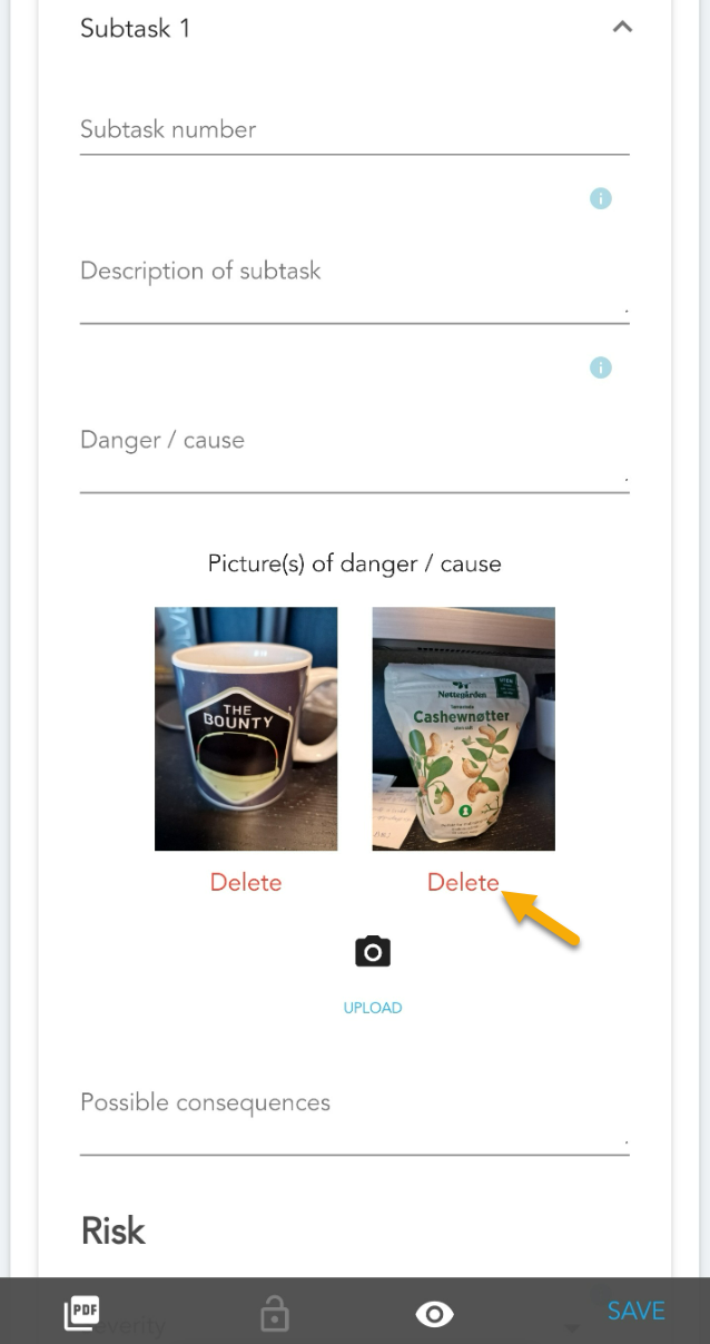 Subtask form with danger/cause image upload section
